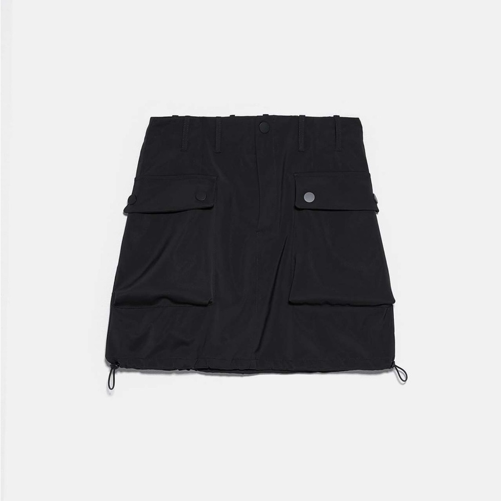 Zara Women’s Y2K Nylon Cargo Mini Drawcord Skirt Black Size S